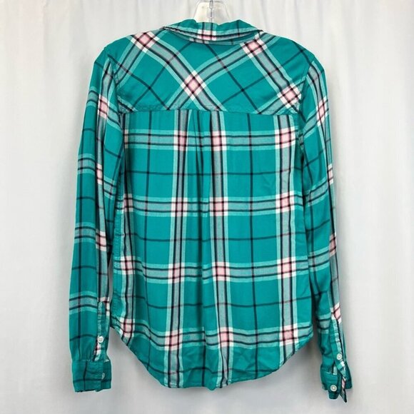 Perfect Shirt Womens Button Front Multicolor Plaid Long Sleeve Pockets Rayon XS - Picture 5 of 10